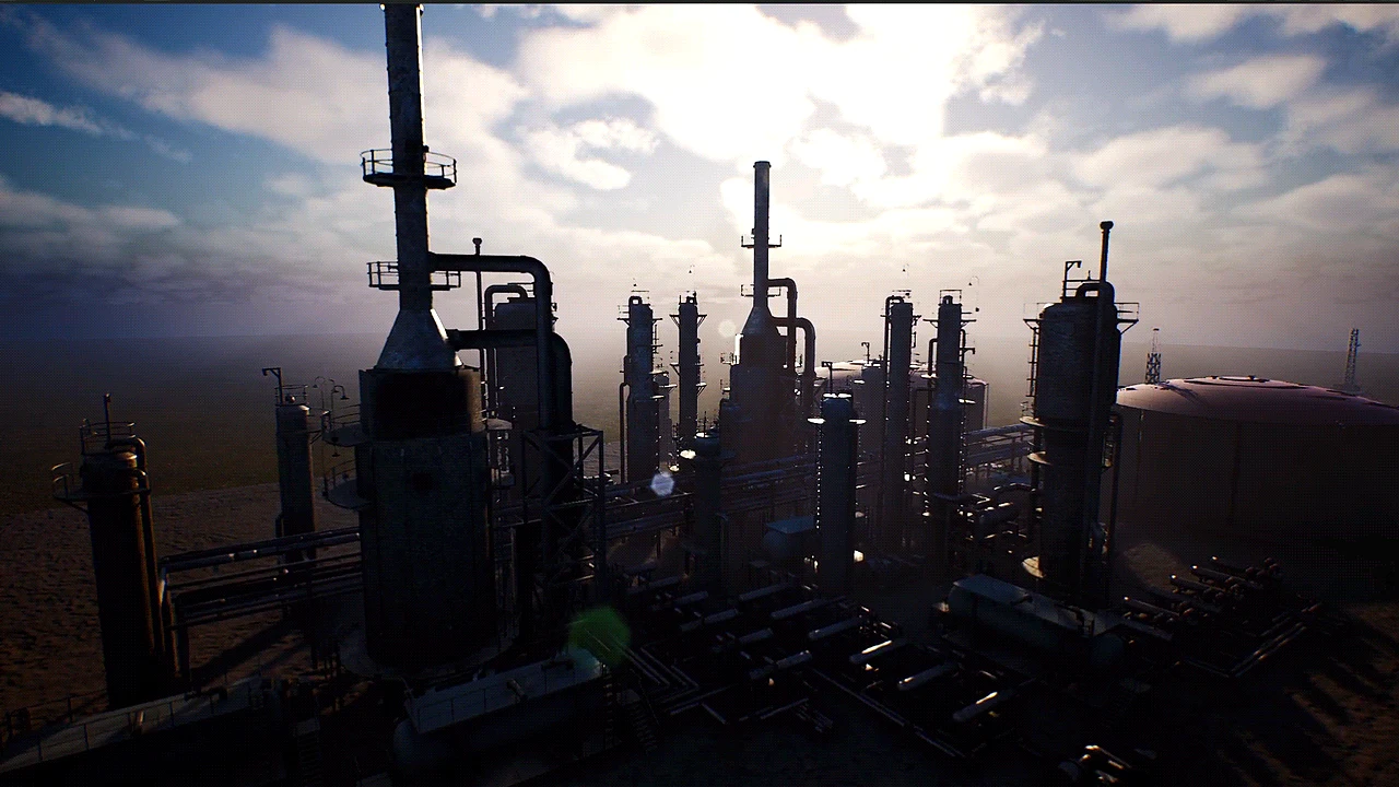 Vista panorámica limpia de la refinería XR-UAT